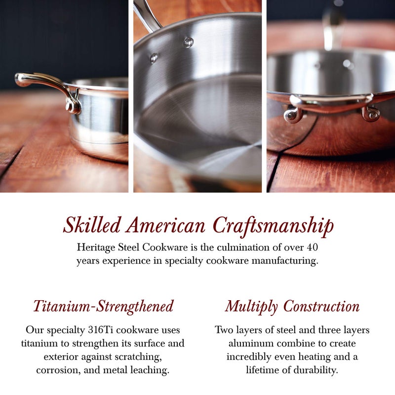 Heritage Steel 8.5 Inch Fry Pan | Made In USA | Titanium Series | 316Ti Skillet with Stay Cool Handle | Fully Clad Stainless Steel Pan with 5-Ply Construction | Induction Ready & Non Toxic - Image 4